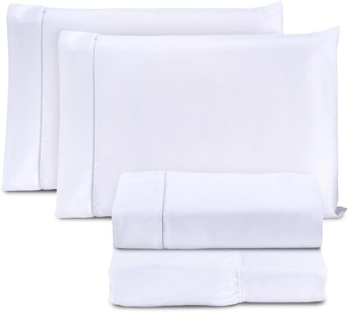 Jogo de Cama Casal Padrão Percal 400 Fios Ponto Palito 04 Peças, Antiácaro, Não faz bolinha Toque Extra Macio – Branco