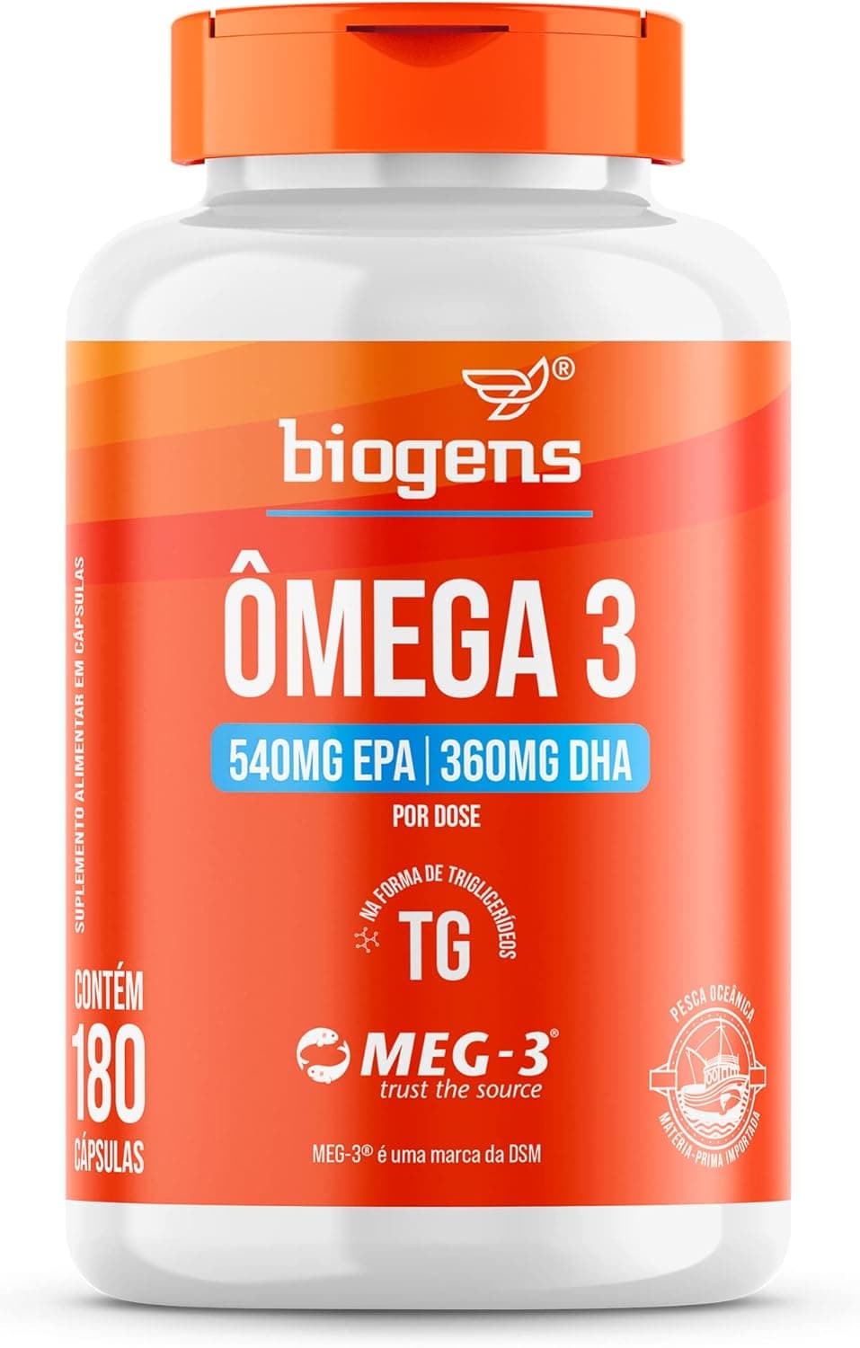 Ômega 3 TG, triglicerídeos, 540MG EPA | 360MG DHA, Selo MEG-3®, Biogens (180 cápsulas)