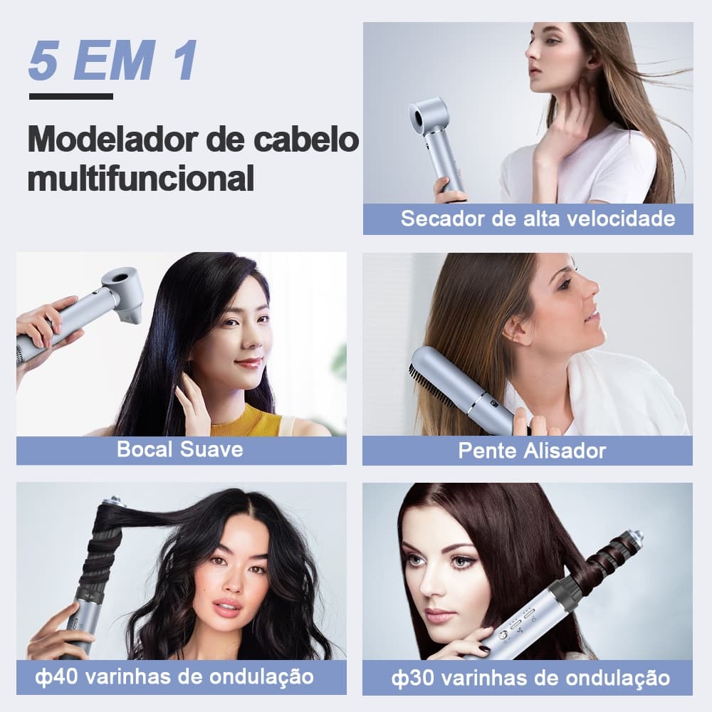 GOKOCO Secador De Cabelo Com 5 Em 1 GD023 Escova Magnético Multifuncional De Alta Velocidade Com Alisar Enrolar Hot Air